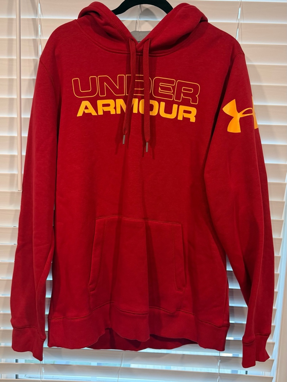 Under Armour Men's Red Hoodie with Yellow Logo